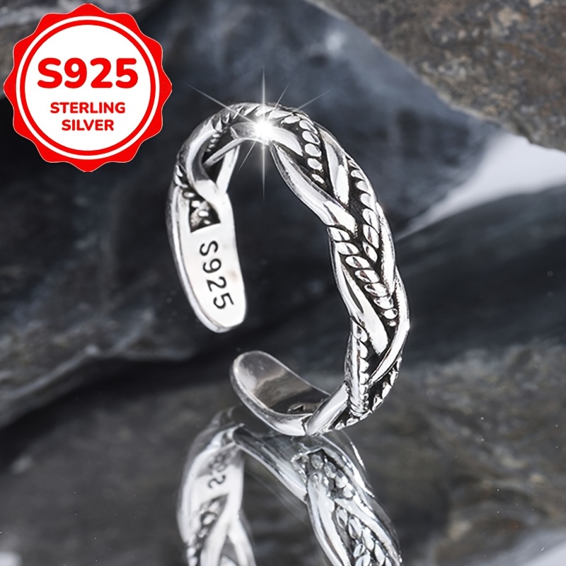 Women's S925 Sterling Silvery Vintage Twisted Spinner Ring, Adjustable